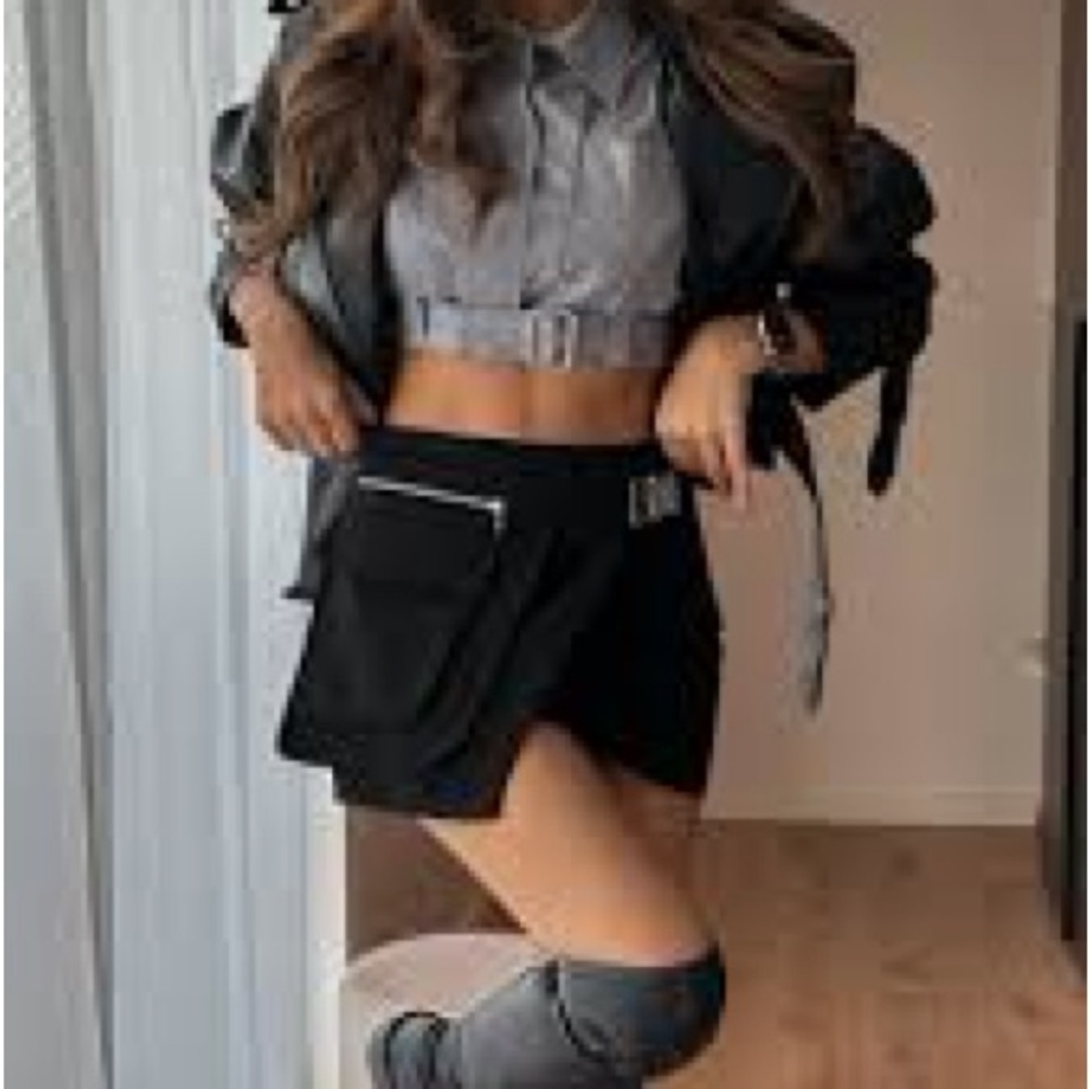 ZARA Black Mini Skirt with Belt and Pocket
